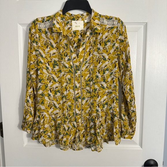 Maeve Janie Flounced Peasant Blouse, sz. 0, rabbit print, boho, cottagecore - Picture 2 of 13